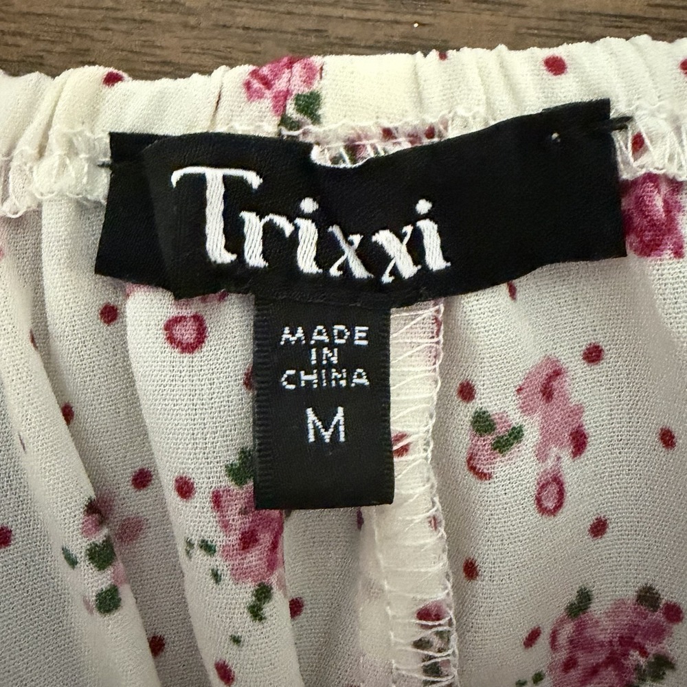 Trixxi Woman's Babydoll Mini Dress Size M White Pink Floral Dots Coquette Twee - Picture 7 of 12